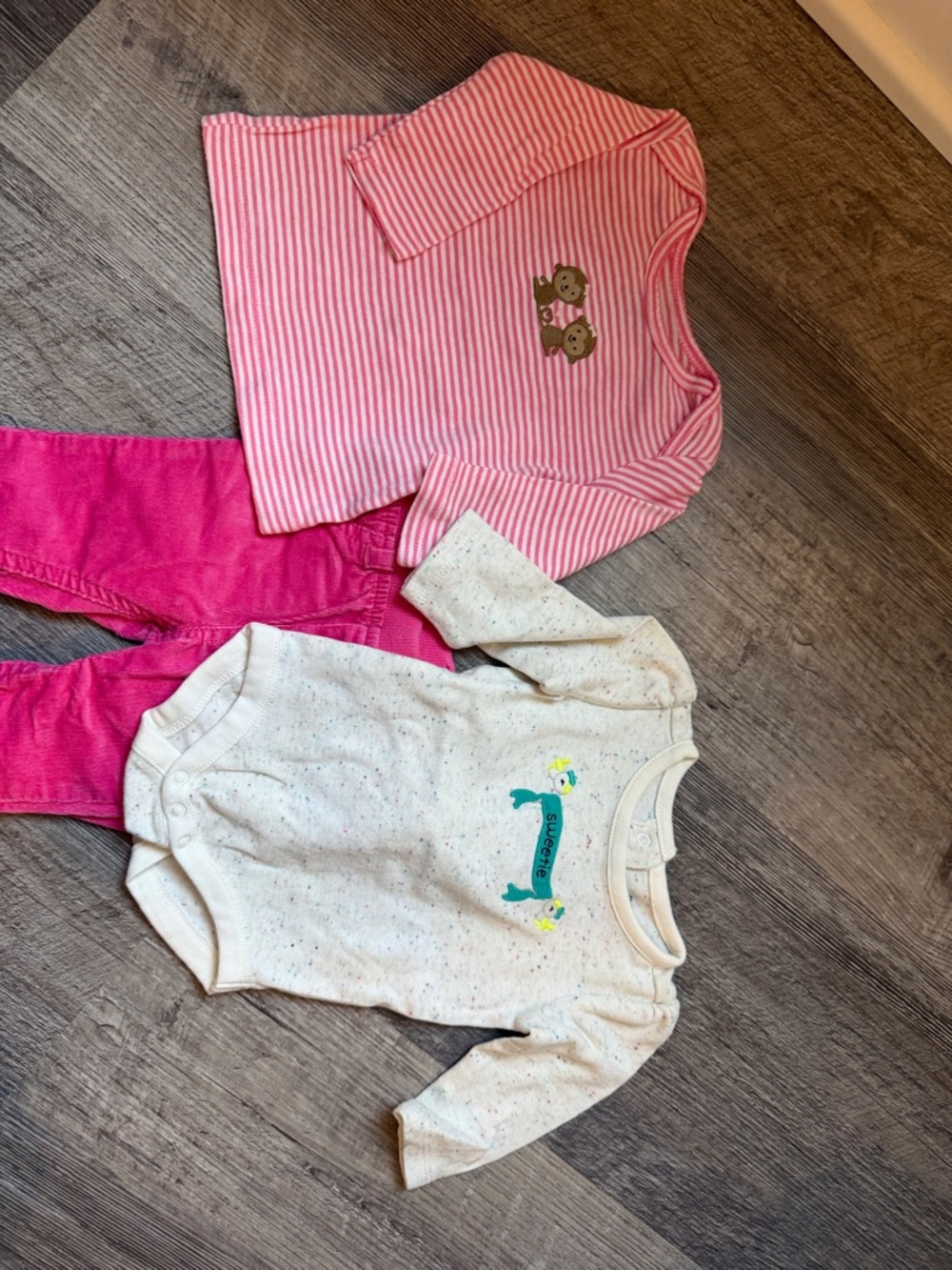 child of mine Pink Striped Long-Sleeve One-Piece with Bear Motif